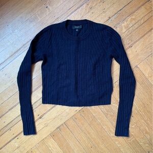 Babaton Navy Ribbed Knit Cropped Sweater